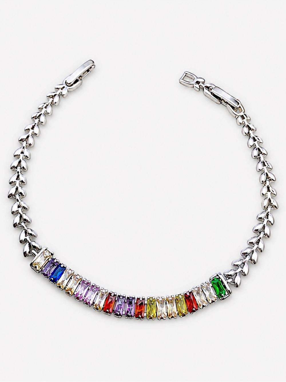 🌴Goodbye Summer, Hello Savings🛍️ Colorful Baguette Tennis Bracelet Leaf Chain